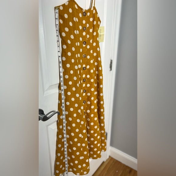 REBELLION AGAIN Mustard Yellow White
Polka Dot Print Button Midi A-Line Dress / - Picture 8 of 14